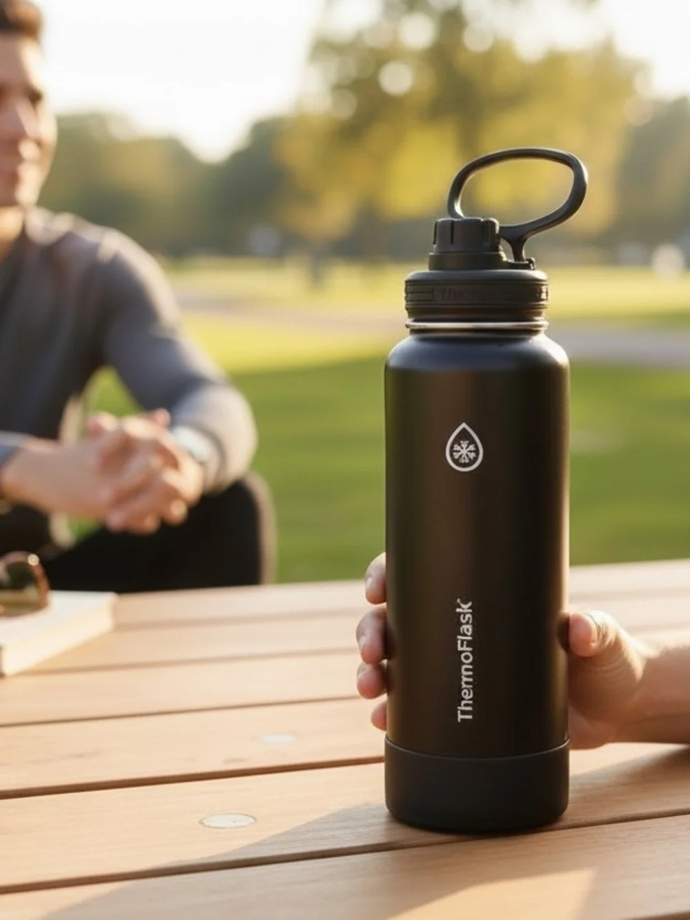 ThermoFlask Black Insulated Stainless Steel Water Bottle 40 Oz.